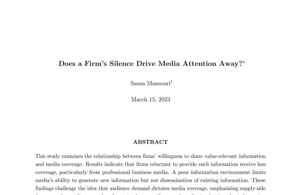 Titelseite des Papers „Does a Firm's Silence Drive Media Attention Away?“