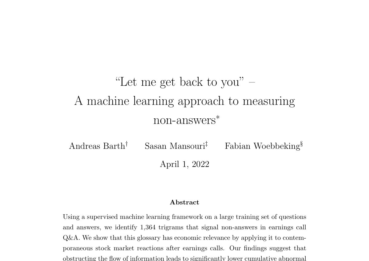 Titelseite des Papers „Let Me Get Back to You“ – A Machine Learning Approach to Measuring NonAnswers