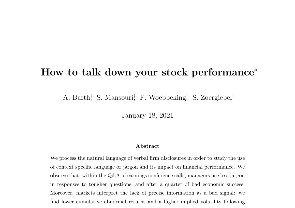 Titelseite des Papers „How to Talk Down Your Stock Performance“